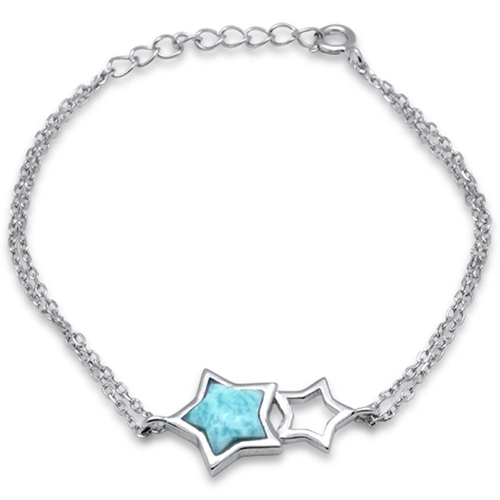 ''Star Shaped Natural Larimar .925 Sterling Silver BRACELET 5.5'''' + 1'''' Adjustable''