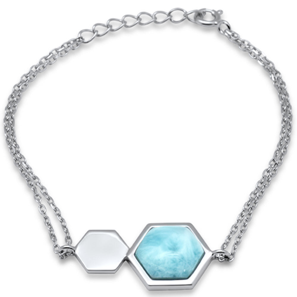 ''Hexagon Natural Larimar .925 Sterling Silver BRACELET 5.5'''' + 1'''' Adjustable''