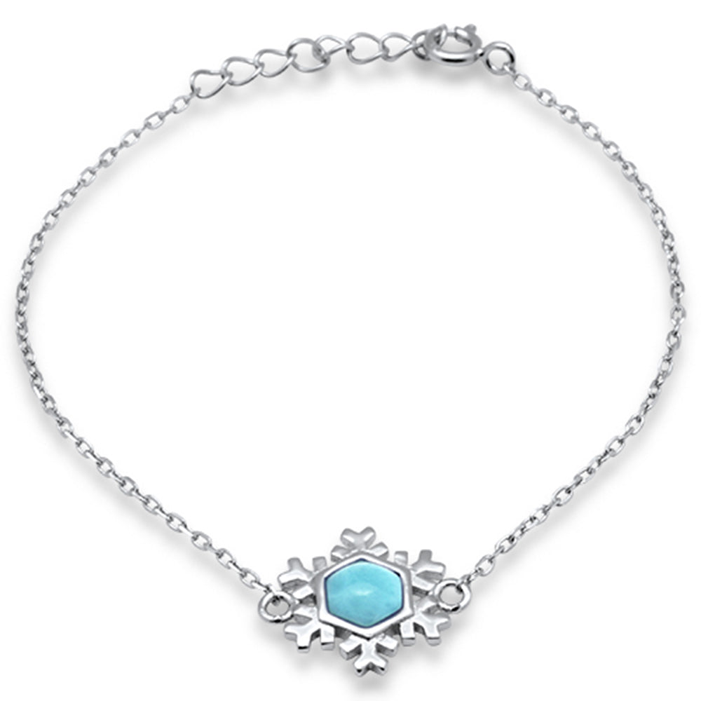 ''Natural Larimar Snowflake .925 Sterling Silver BRACELET 6'''' + 1'''' Adjustable''