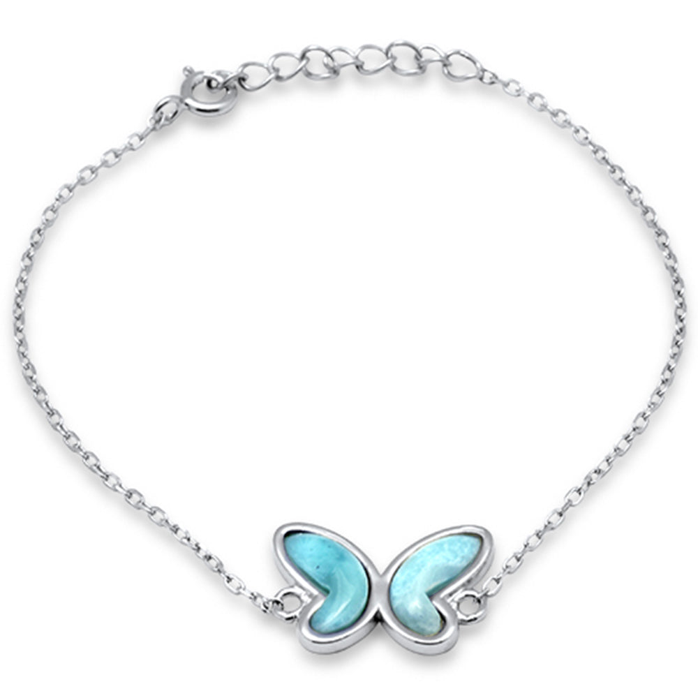 ''Natural Larimar Butterfly .925 Sterling Silver BRACELET 6'''' + 1'''' Adjustable''