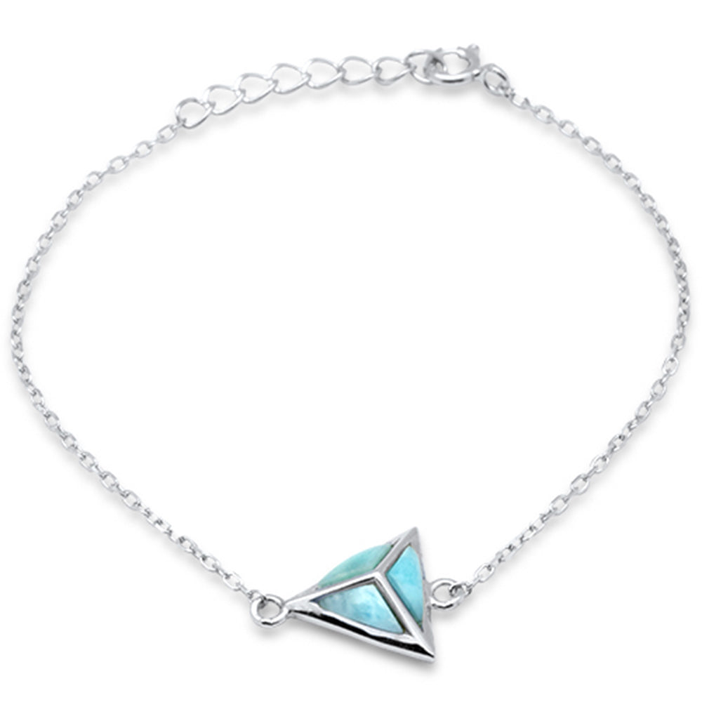 ''Natural Larimar Triangle .925 STERLING SILVER Bracelet 6'''' + 1'''' Adjustable''