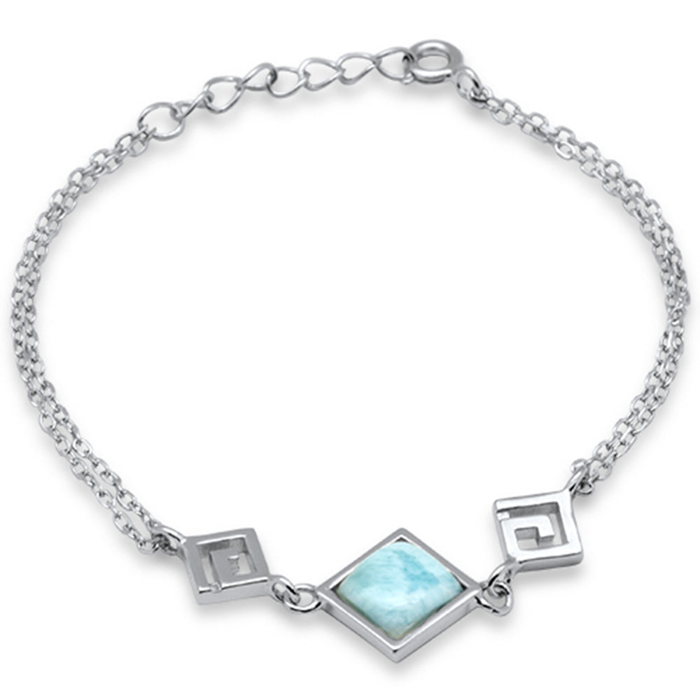 ''Square Shape Natural Larimar & Swirl .925 Sterling Silver BRACELET 5.5'''' + 1'''' Adjustable''