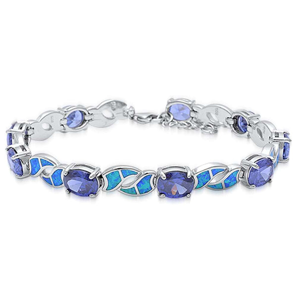 Sonara Jewelry-Oval Tanzanite & Blue Opal .925 Sterling Silver Bracelet