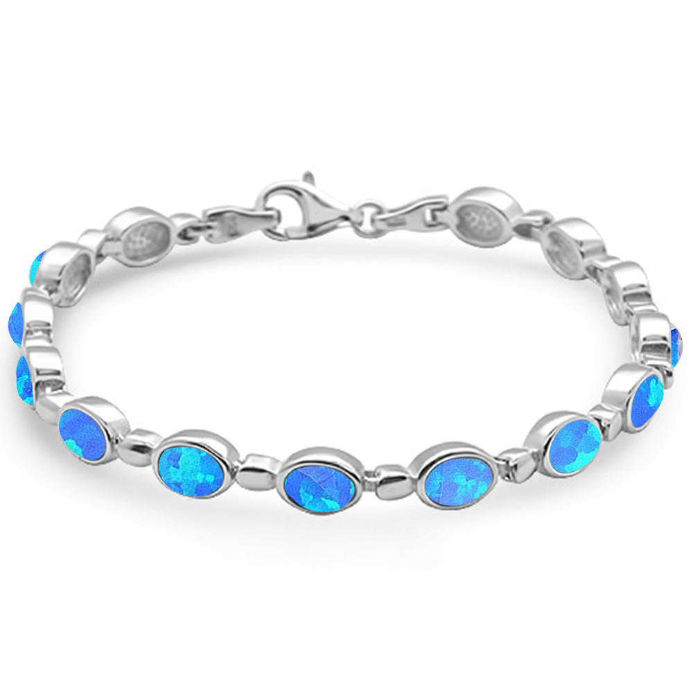 CLOSEOUT! Oval Shape Blue Opal .925 STERLING SILVER Bracelet