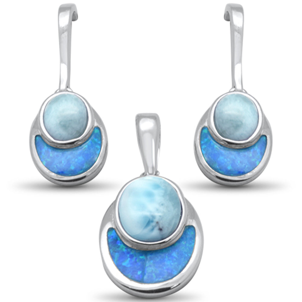 Natural Larimar & Blue Opal .925 Sterling Silver EARRING & Pendant Set