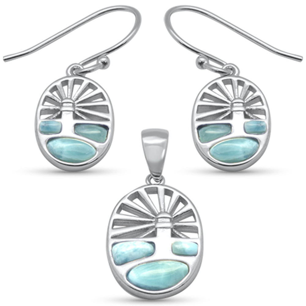 Lighthouse Natural Larimar .925 STERLING SILVER Earring & Pendant Set