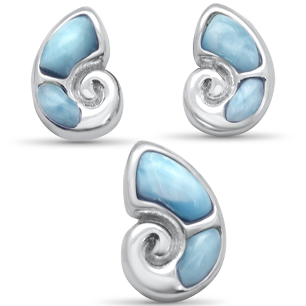 Natural Larimar Shell Earring & Pendant .925 STERLING SILVER Set