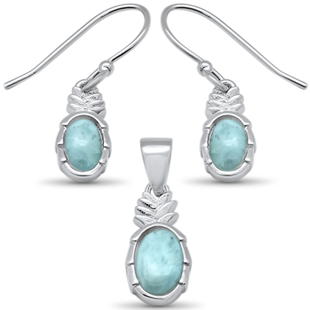 Small Pineapple Natural Larimar .925 Sterling Silver EARRING & Pendant Set