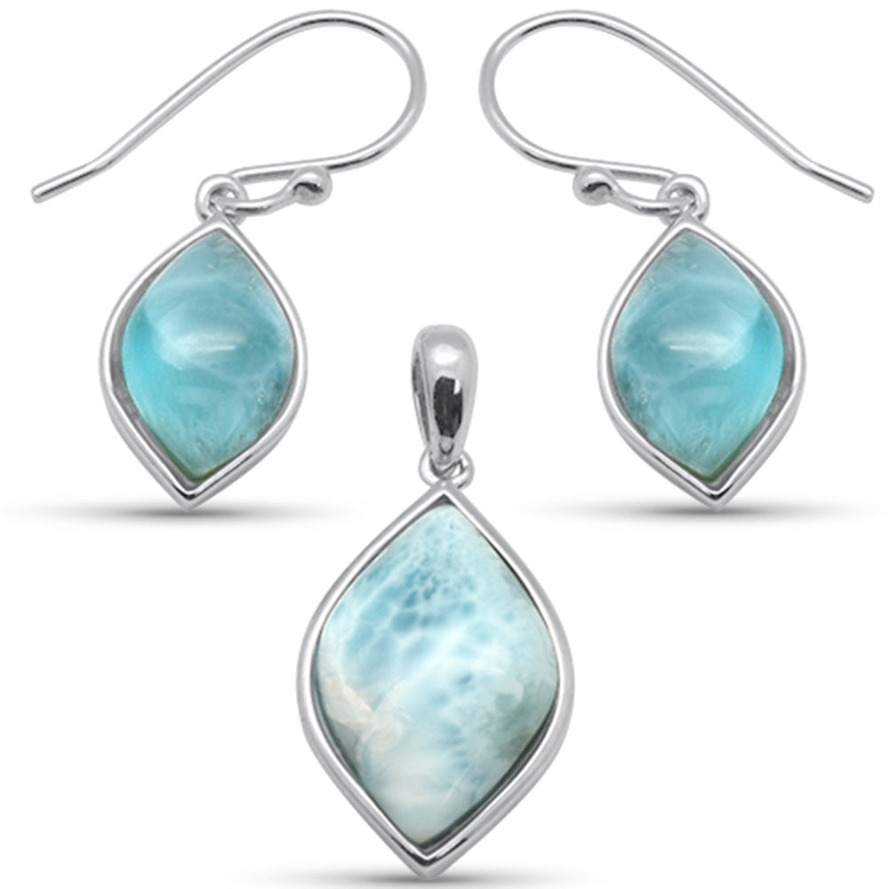 Marquee Natural Larimar .925 Sterling Silver Earring & PENDANT Set