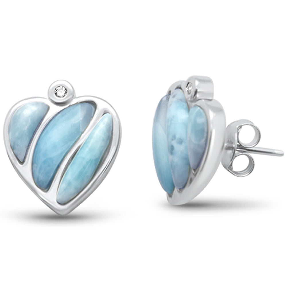 Natural Larimar & CZ Heart .925 Sterling Silver EARRINGS