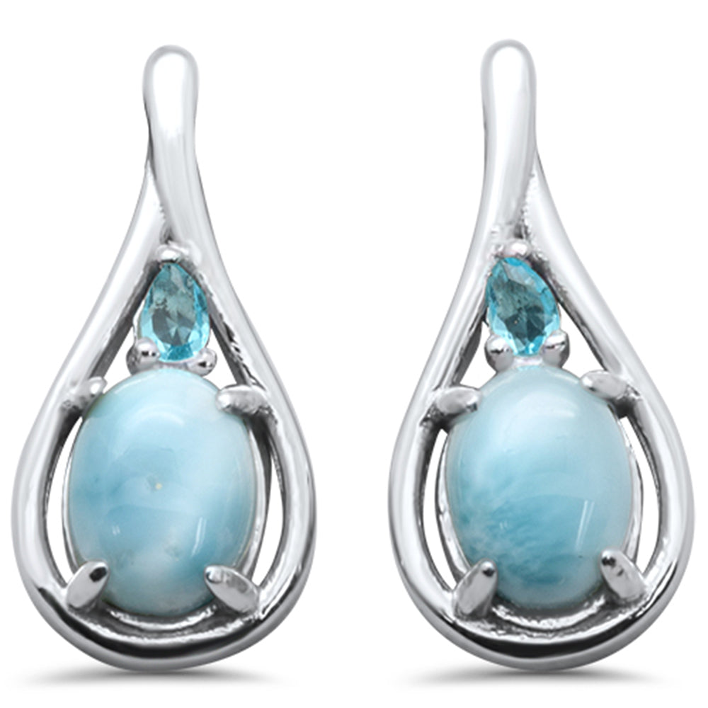 Oval Natural Larimar & Aqua .925 STERLING SILVER Earrings