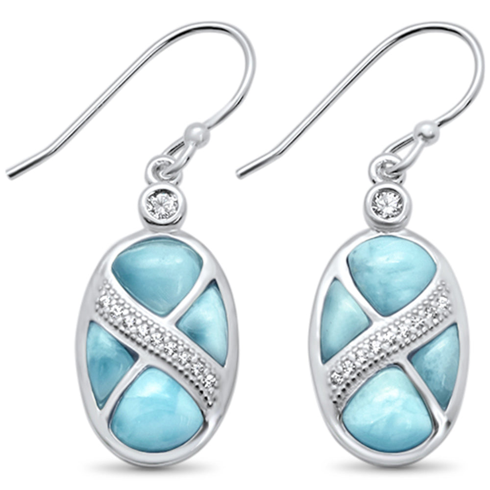 Natural Larimar & CZ  .925 STERLING SILVER Dangling Earrings