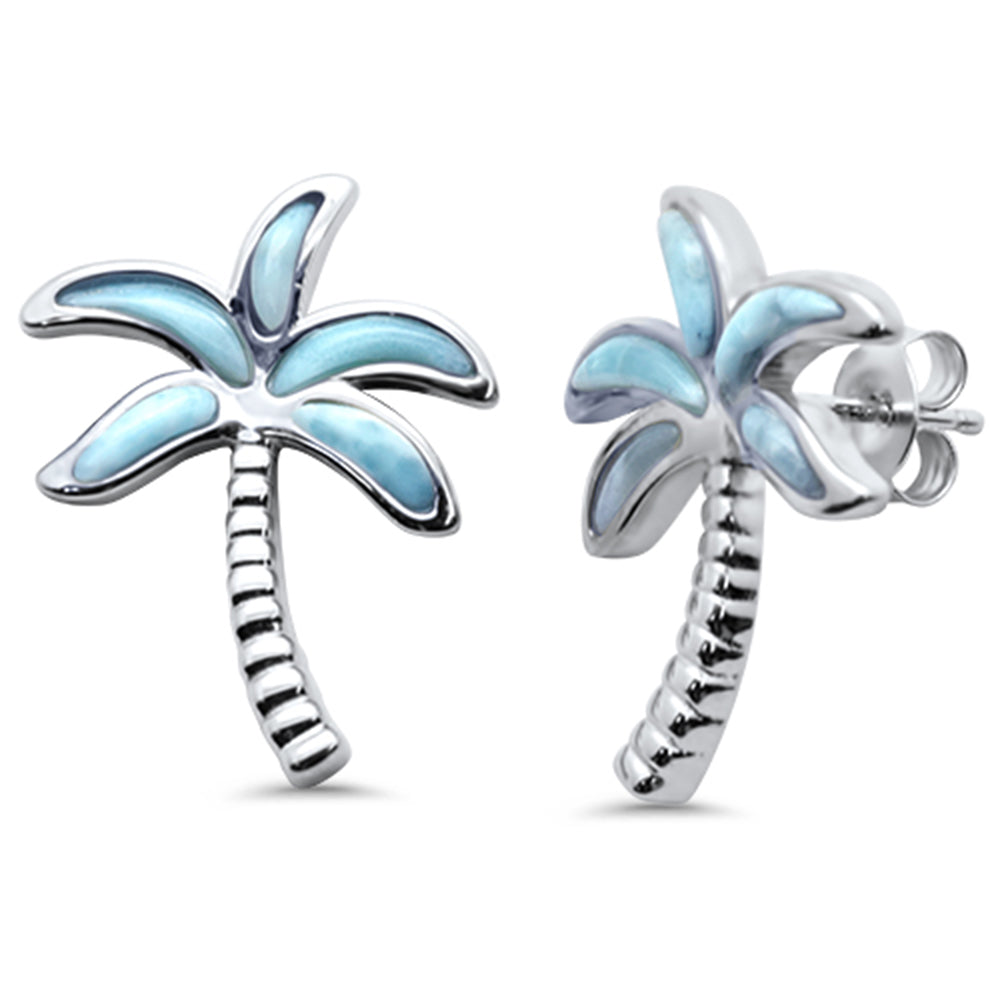 Palm Tree Natural Larimar .925 STERLING SILVER Earrings