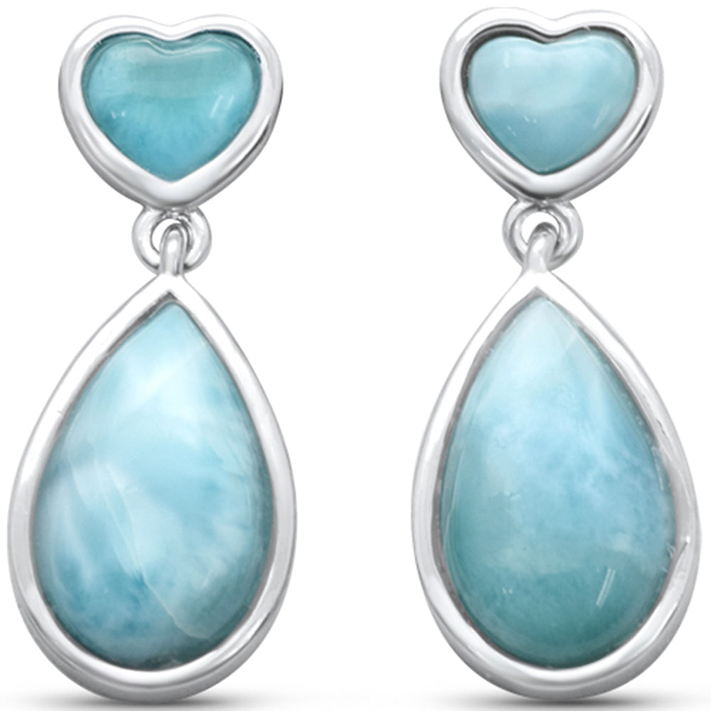 Pear & Heart Shaped Natural Larimar .925 STERLING SILVER Earrings