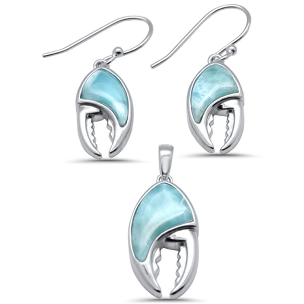 Natural Larimar Lobster Claw .925 Sterling Silver PENDANT & Earring Set