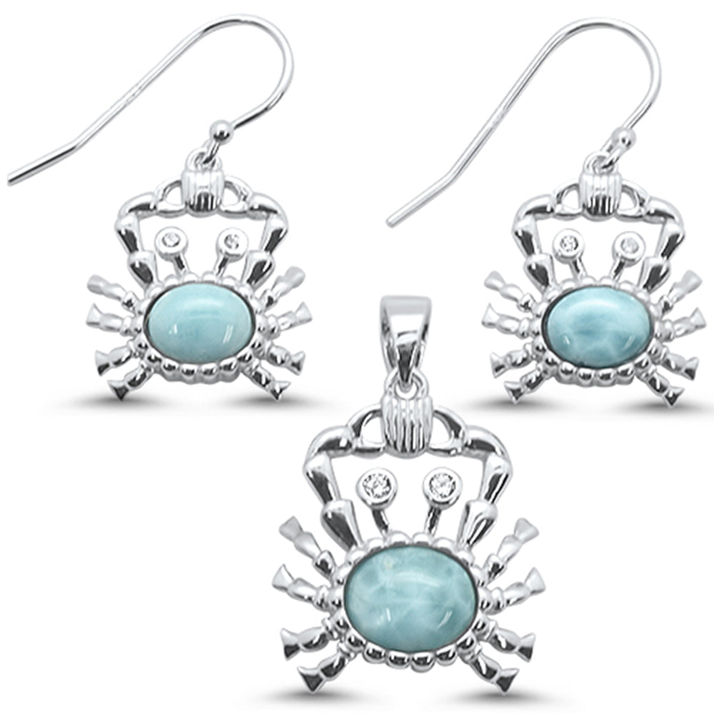 Natural Larimar Crab .925 Sterling Silver EARRING & Pendant Set