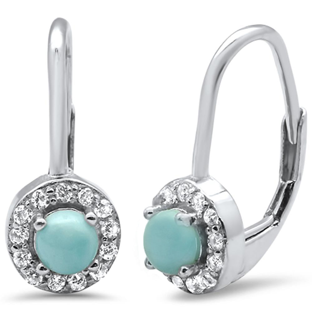 Halo Natural Larimar & CZ .925 Sterling Silver EARRINGS