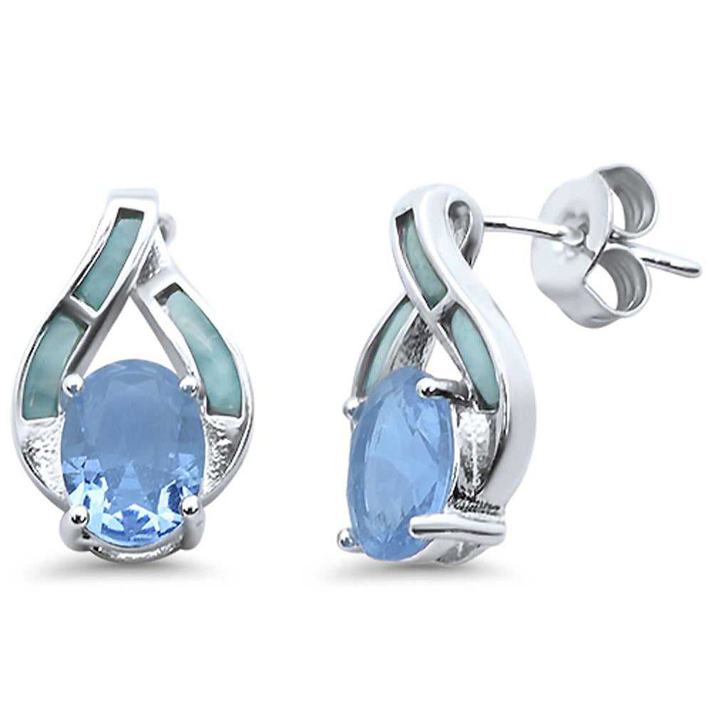 Elegant Oval Larimar & Aquamarine .925 Sterling Silver EARRINGS