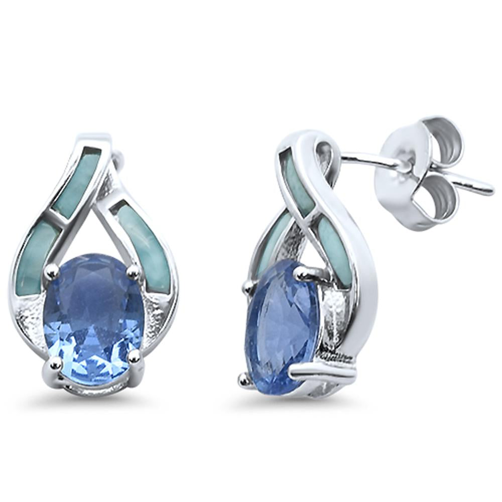 Elegant Oval Larimar & Tanzanite .925 STERLING SILVER Earrings