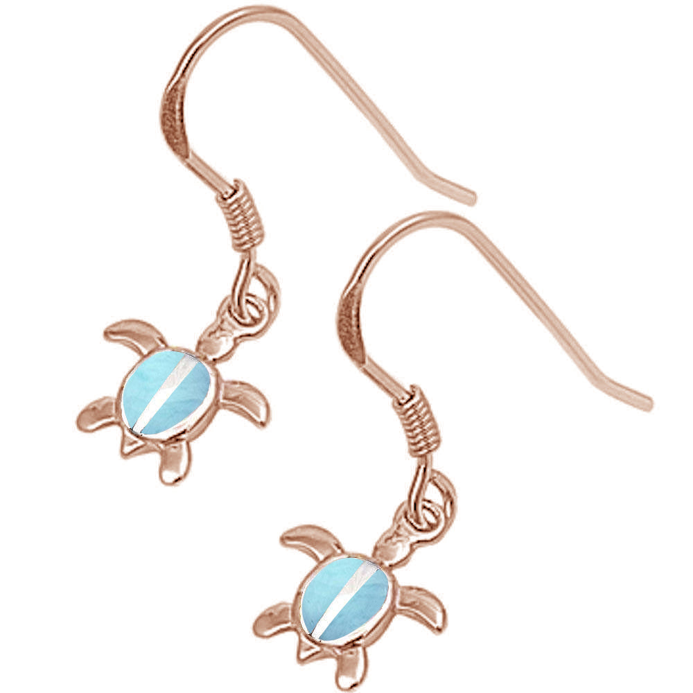 Rose Gold Plated Natural Larimar Turtle .925 Sterling Silver EARRINGS