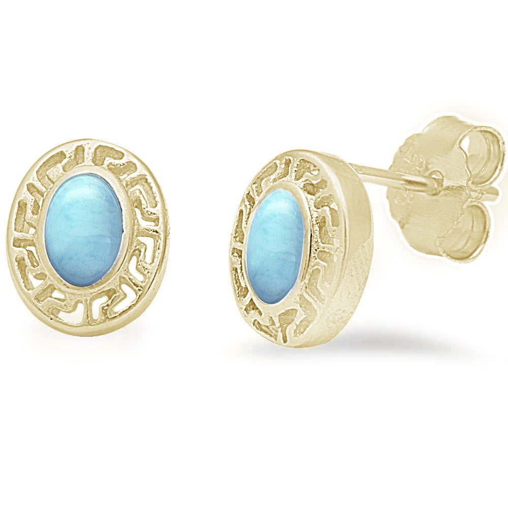 Yellow Gold Plated Larimar Oval STUD .925 Sterling Silver EARRINGS