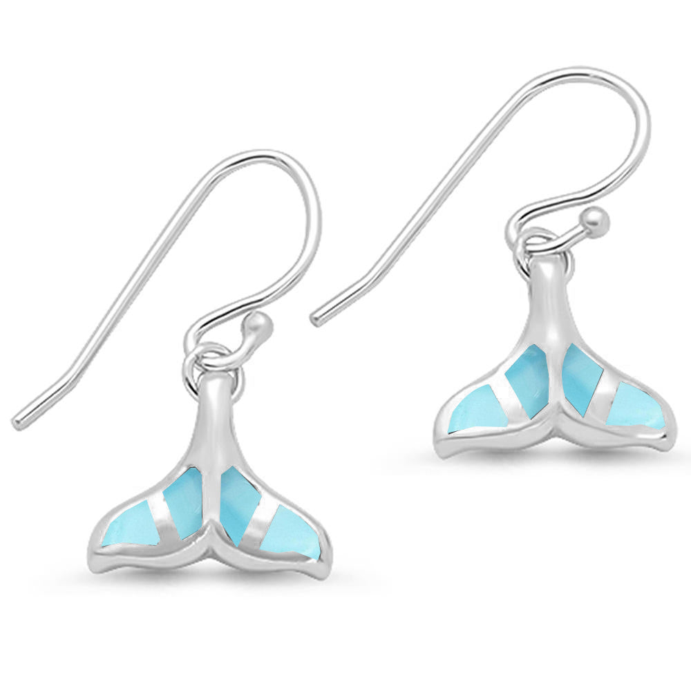 Natural Larimar Whale Tail Dangle .925 Sterling Silver EARRINGS