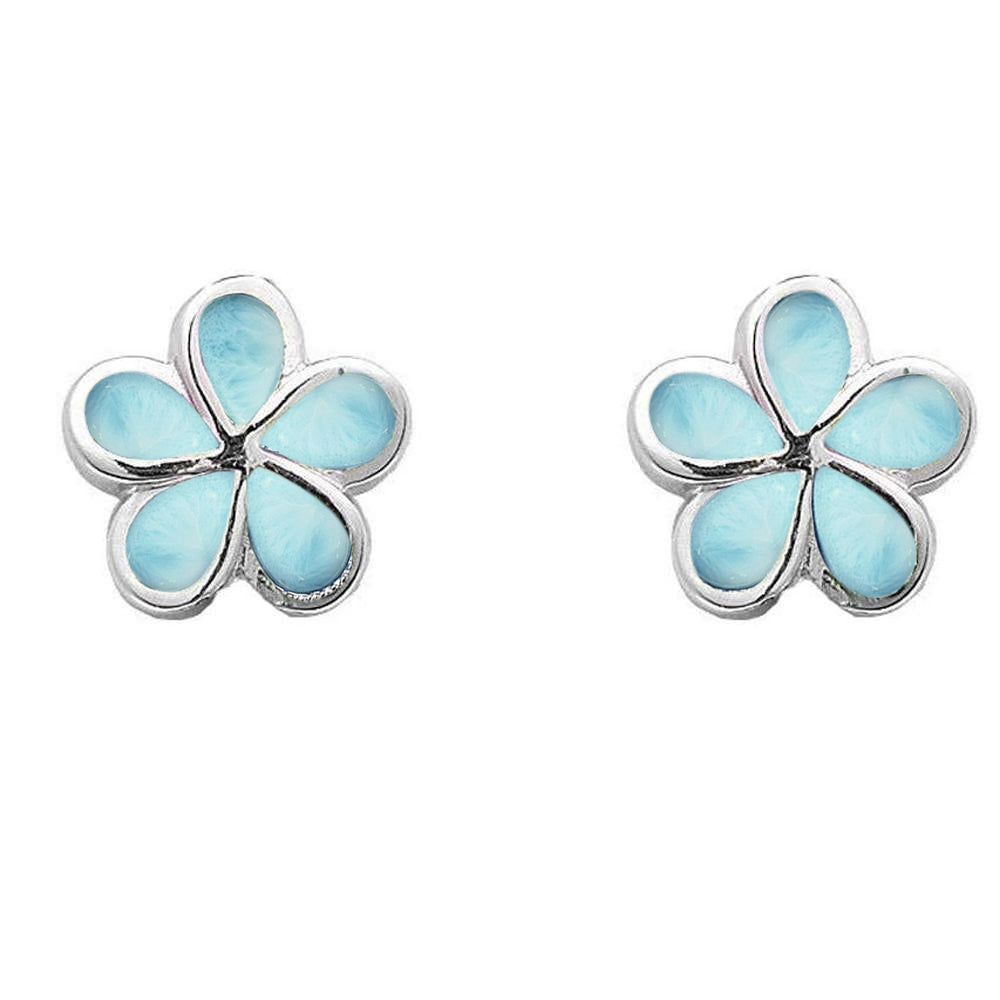 Natural Larimar FLOWER .925 Sterling Silver Earrings