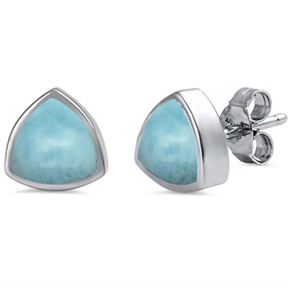 Trillion Shape Natural Larimar Studs .925 Sterling Silver EARRINGS