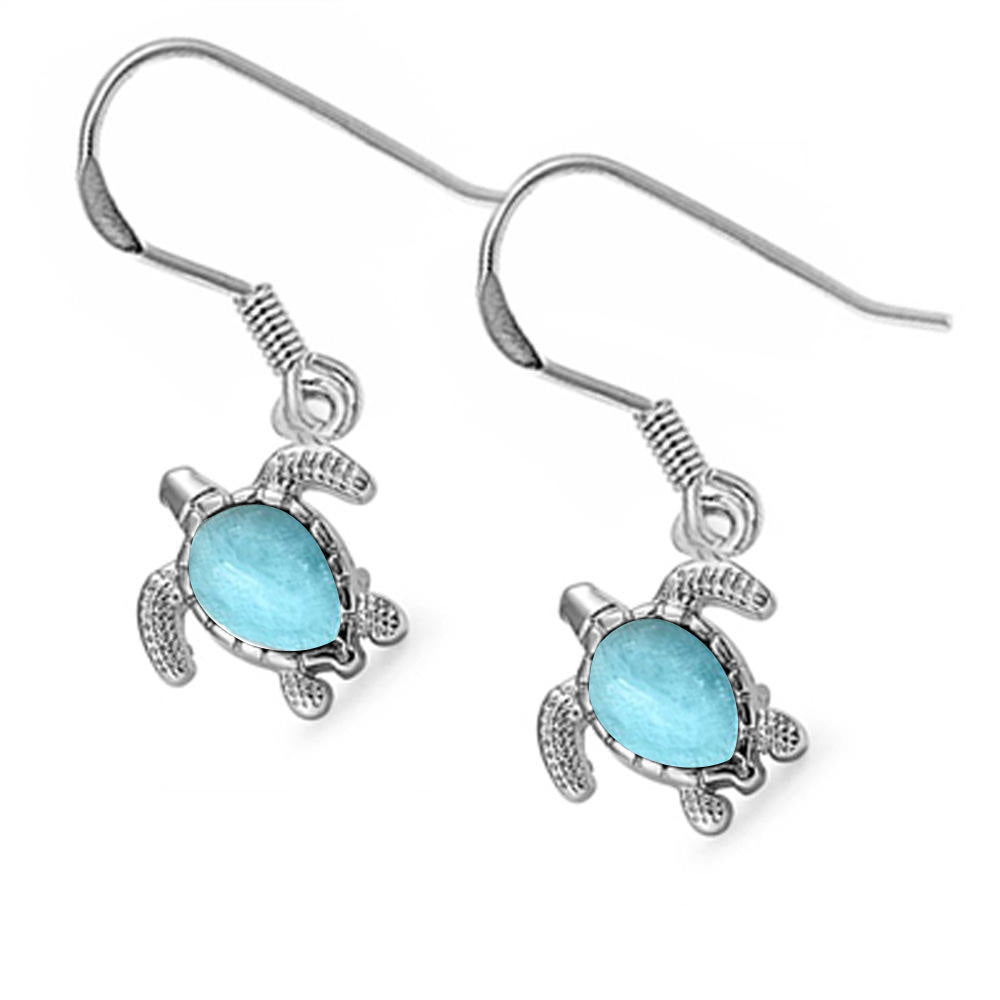 Nice! Natural Larimar Turtle Drop DANGLE .925 Sterling Silver Earrings