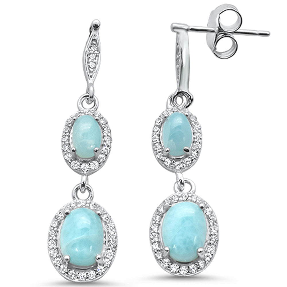 Natural Larimar & Cz .925 Sterling Silver EARRINGS