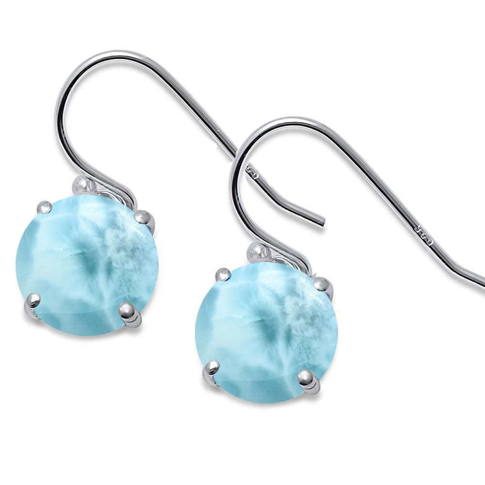 Round Natural Larimar .925 Sterling Silver EARRINGS