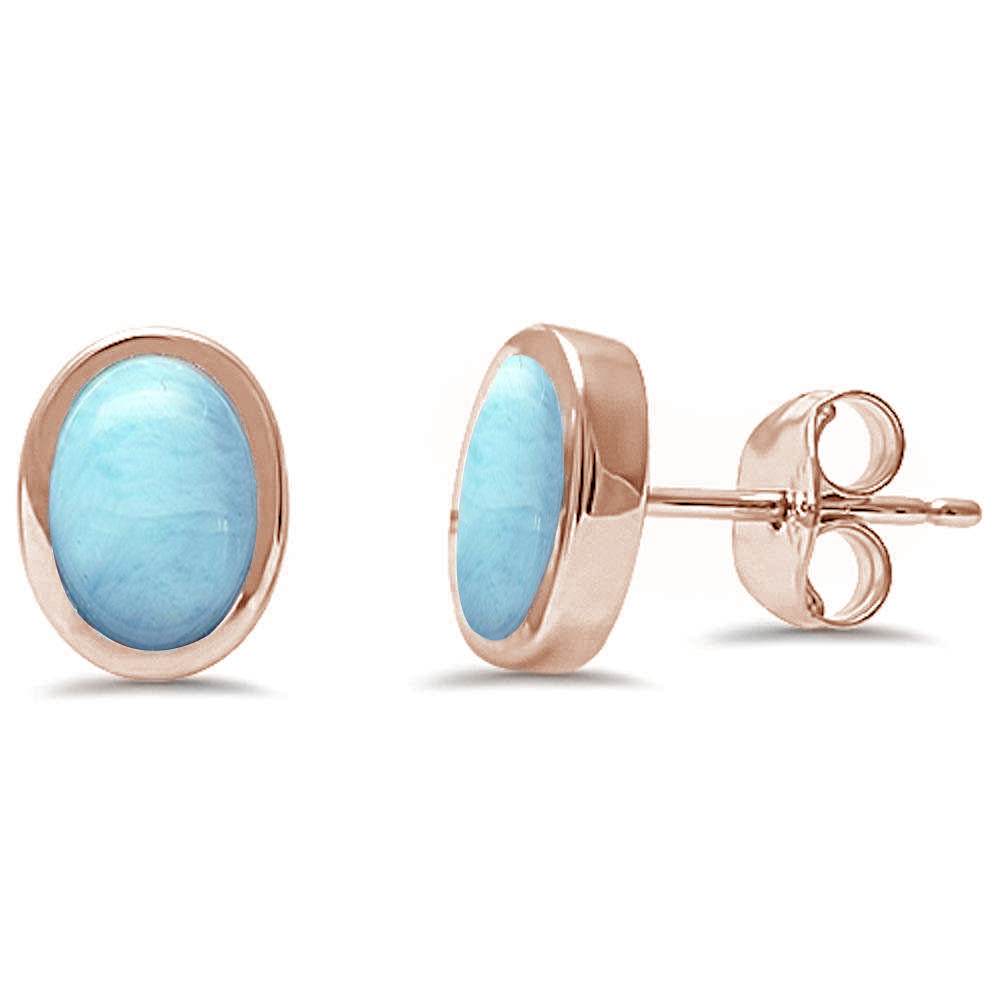 Rose Gold Plated Oval Shape Natural Larimar .925 STERLING SILVER Earrings