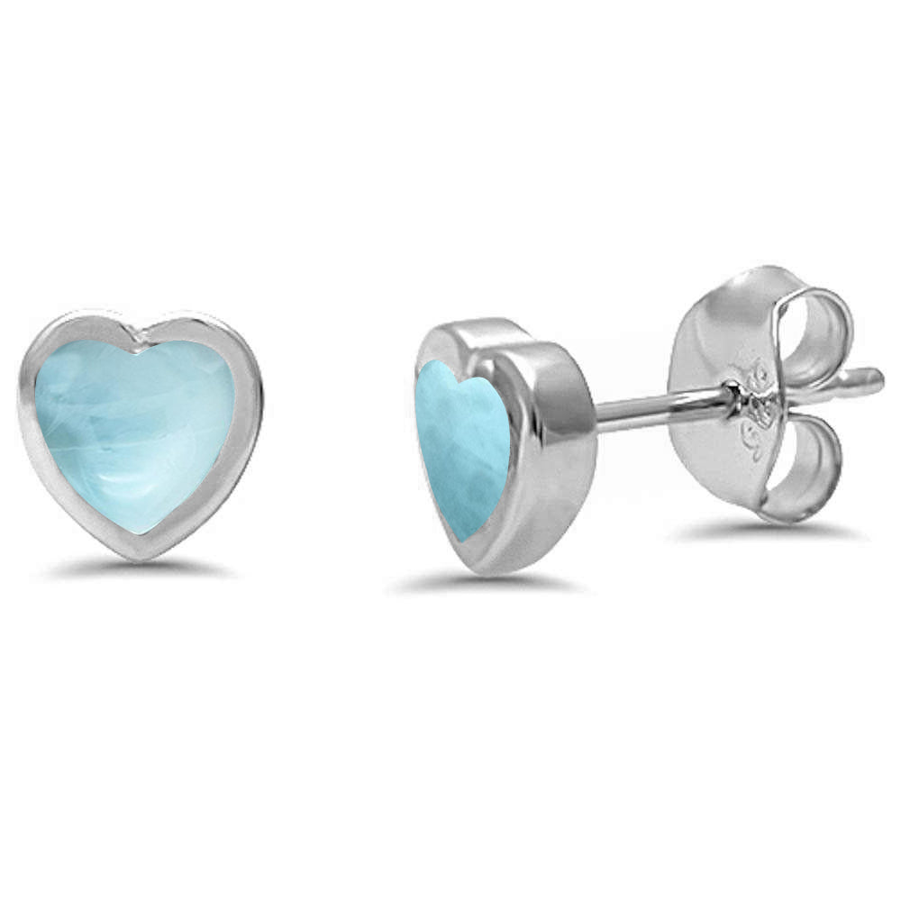 Heart shape Natural Larimar Stud .925 STERLING SILVER Earrings