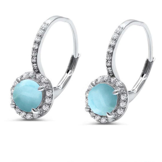 Round Natural Larimar & Cubic Zirconia .925 STERLING SILVER Earrings