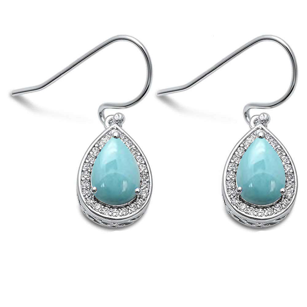 Pear Shape Natural Larimar & Cubic Zirconia .925 Sterling Silver EARRINGS