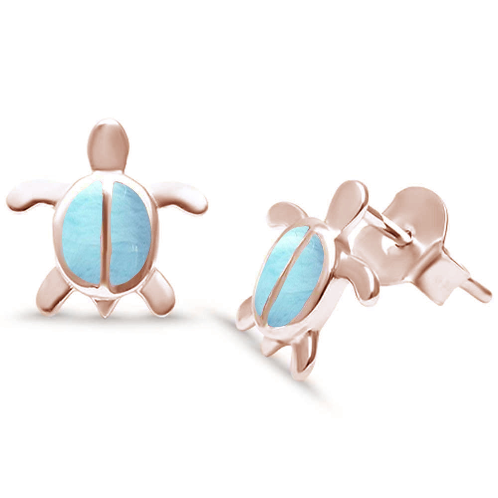 Rose GOLD Plated Natural Larimar Turtle .925 Sterling Silver Earrings