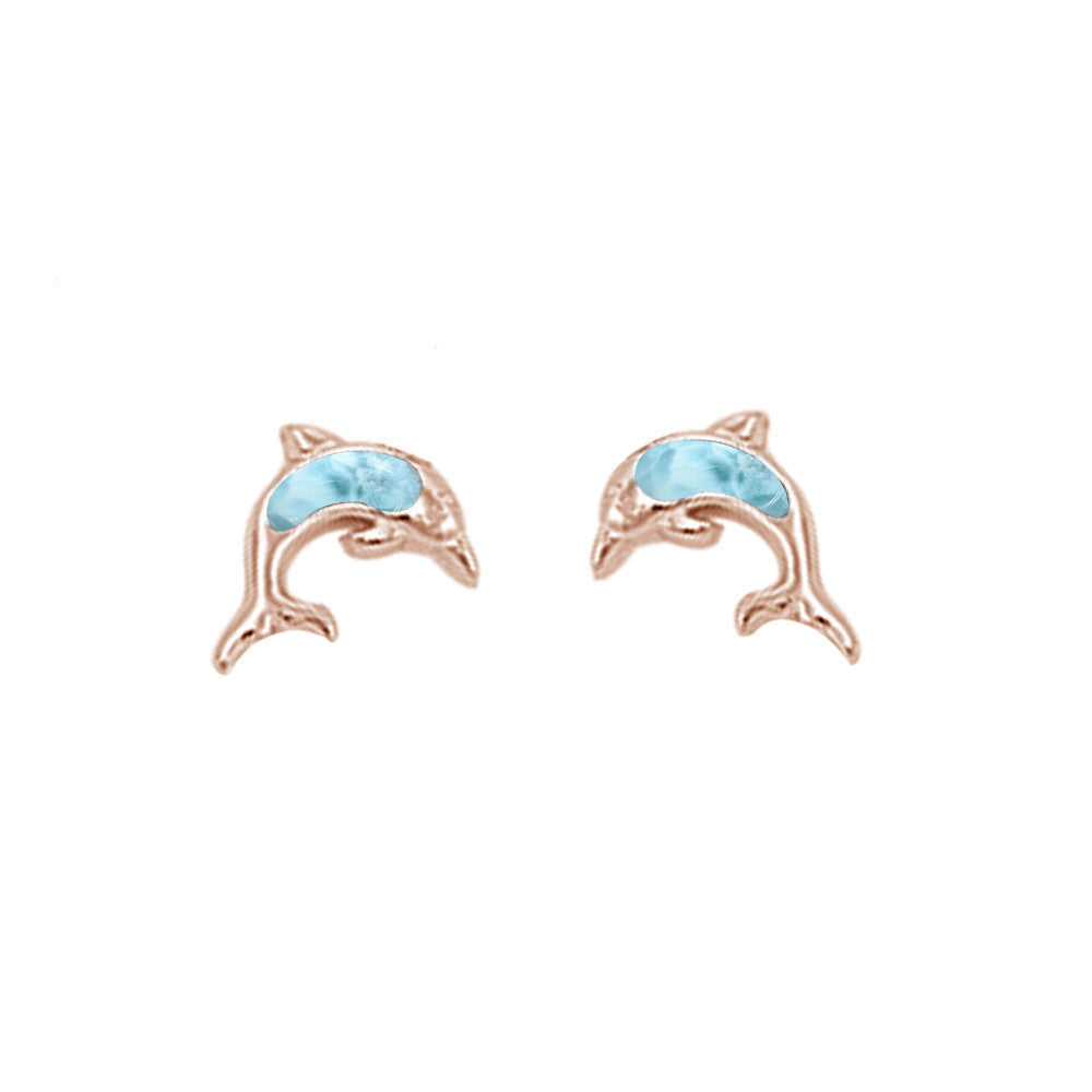 Rose GOLD Plated Natural Larimar Stud .925 Sterling Silver Earrings