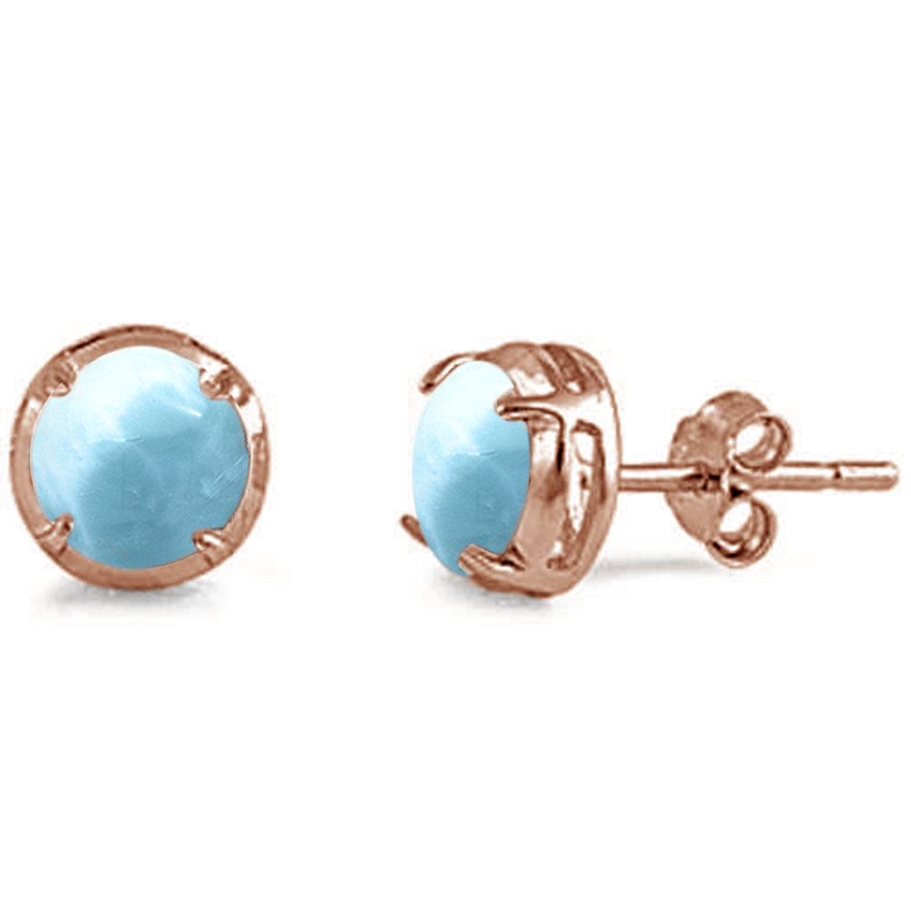 Round Shape Rose GOLD Plated Natural Larimar Stud  .925 Sterling Silver Earrings