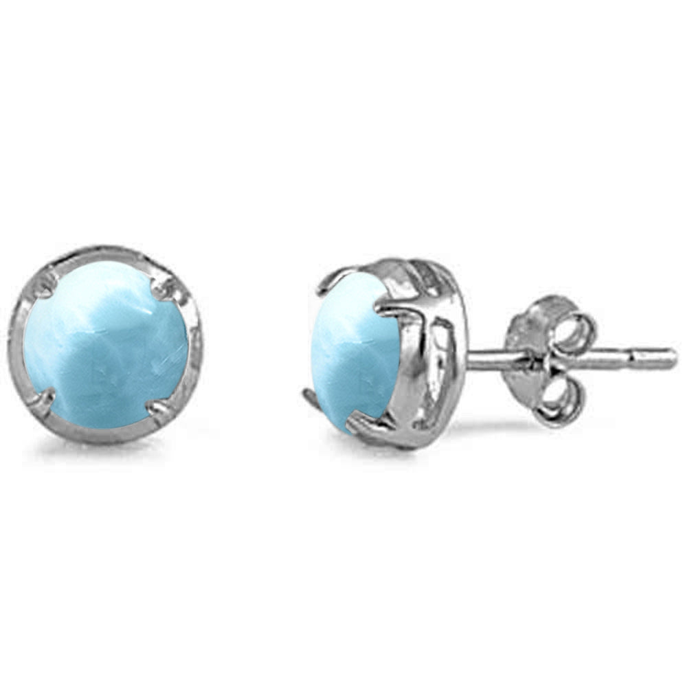 Round Shape Natural Larimar Stud  .925 STERLING SILVER Earrings