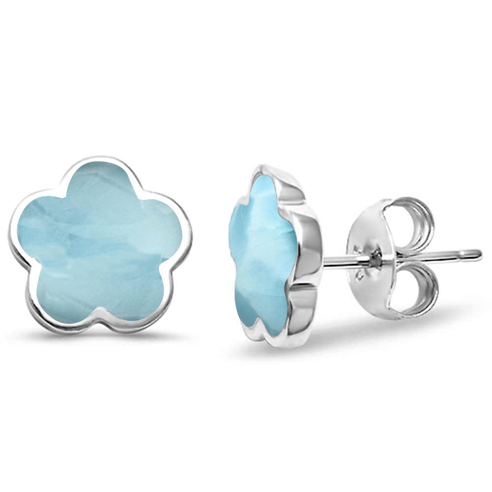 Natural Larimar Flower .925 Sterling Silver EARRINGS