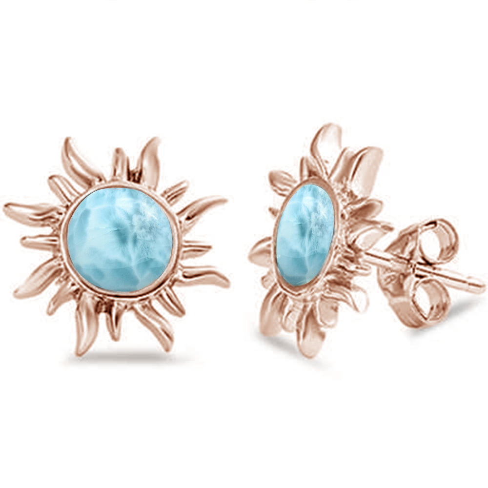 Rose Gold Plated Natural Larimar Sun .925 STERLING SILVER Earrings