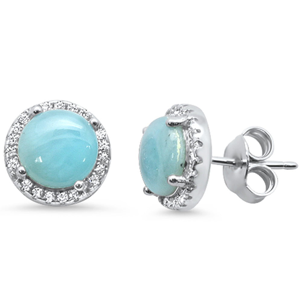 Halo Natural Larimar & CUBIC ZIRCONIA .925 Sterling Silver Earrings