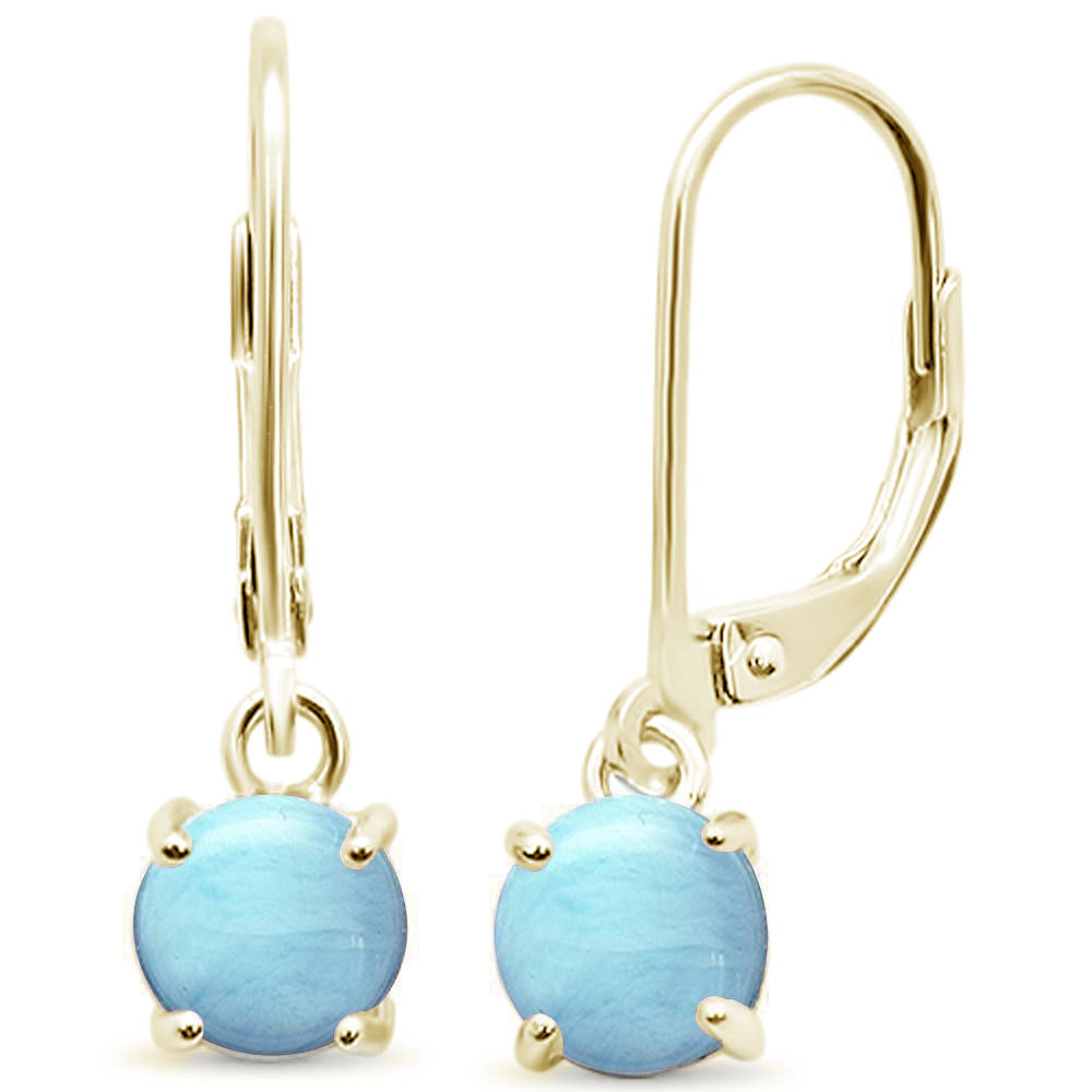 Yellow Gold Plated Larimar Lever Back .925 STERLING SILVER Earrings