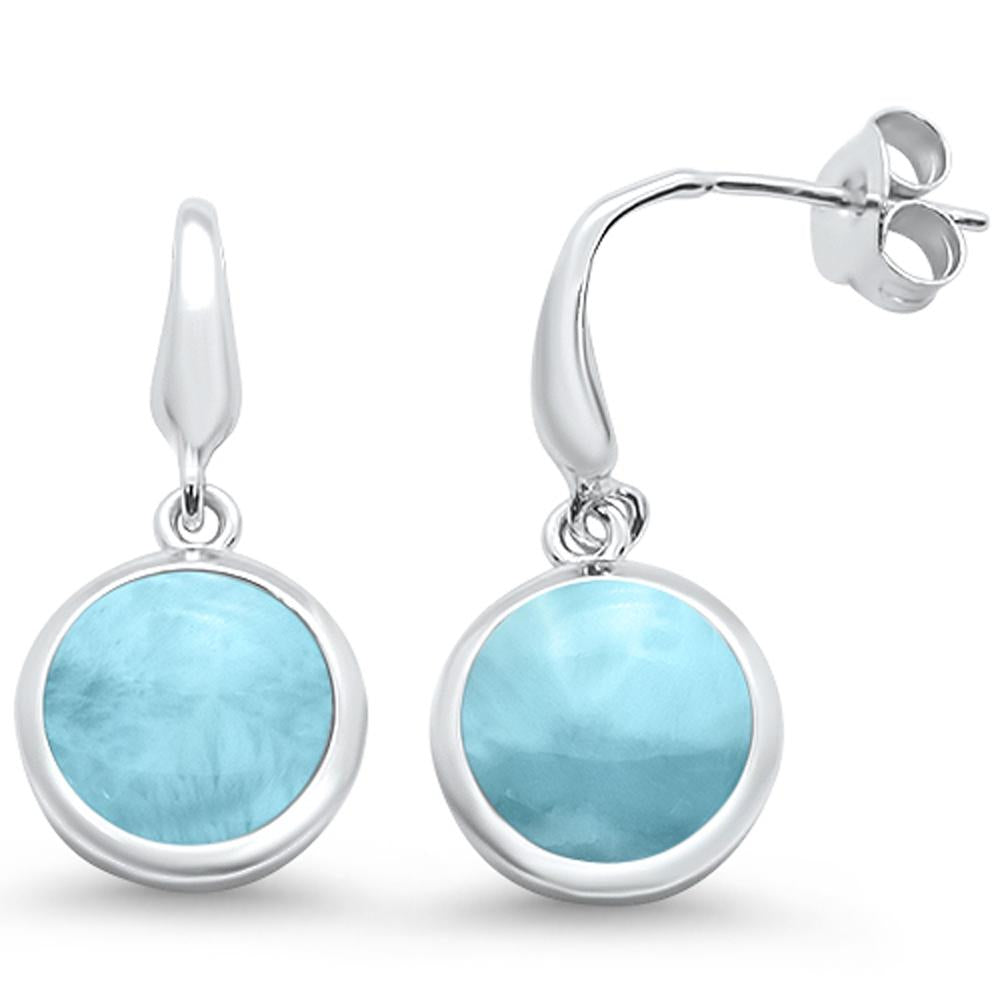 Natural Round Larimar Dangle .925 Sterling Silver EARRINGS