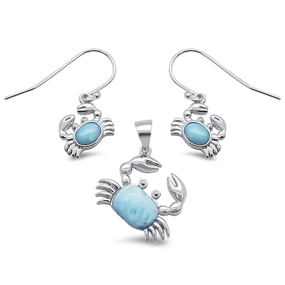 Natural Larimar Crab .925 Sterling Silver Earring & PENDANT Set