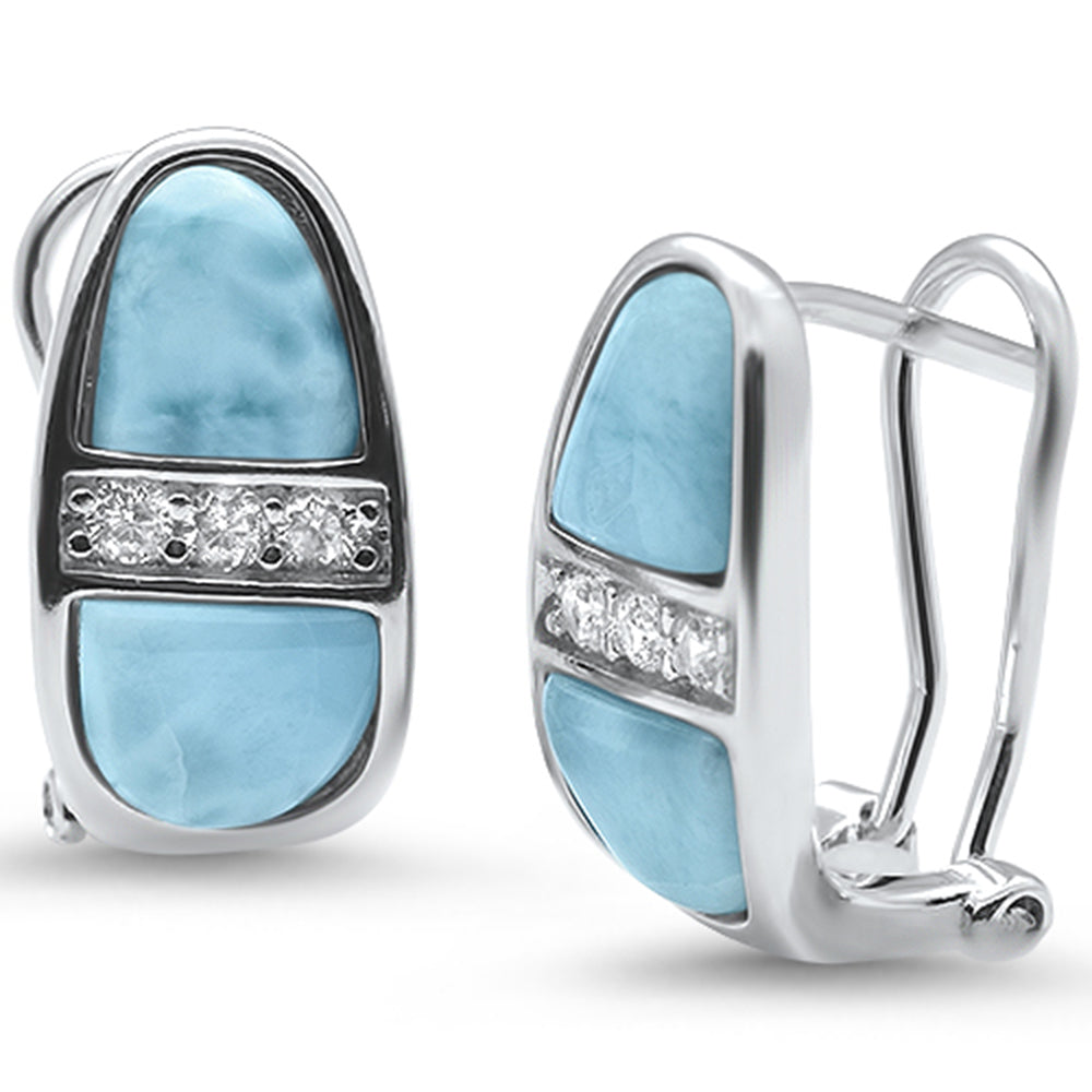 Natural Larimar & Cz Latch Back .925 Sterling Silver EARRINGS