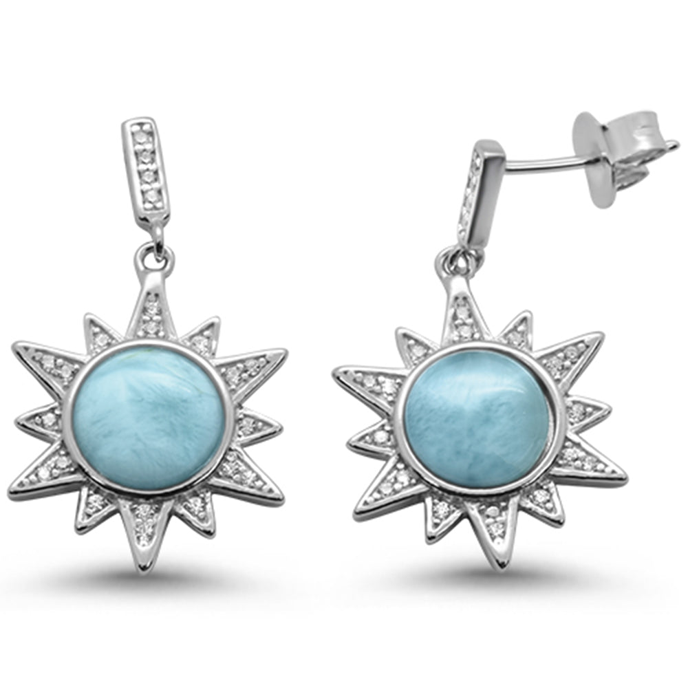 Natural Larimar Ocean Surf Celestial Sun .925 Sterling Silver EARRINGS