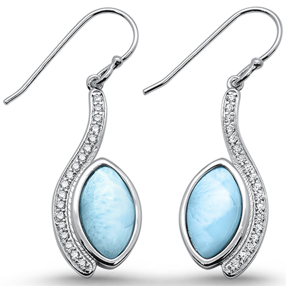 Natural Larimar & Cz Marquise DANGLE  .925 Sterling Silver Earrings