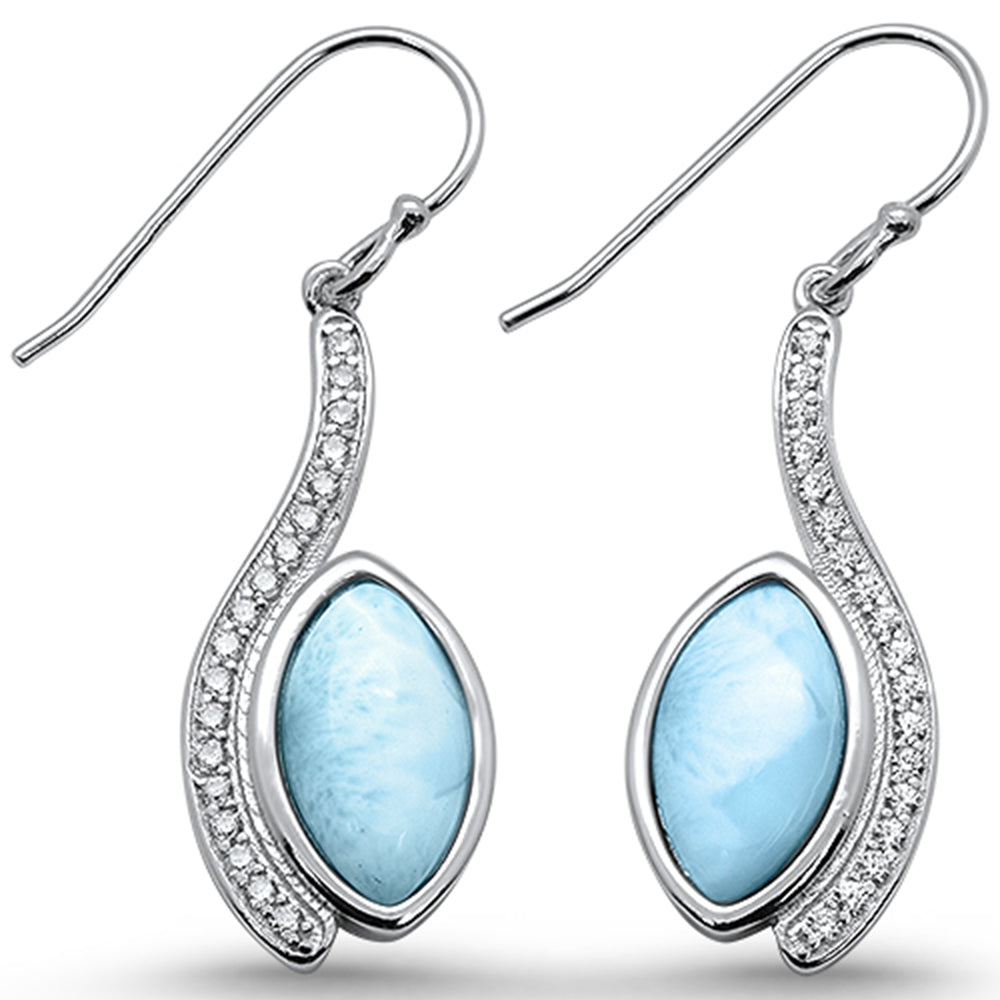 Natural Larimar & Cz Marquise Dangle  .925 Sterling Silver EARRINGS