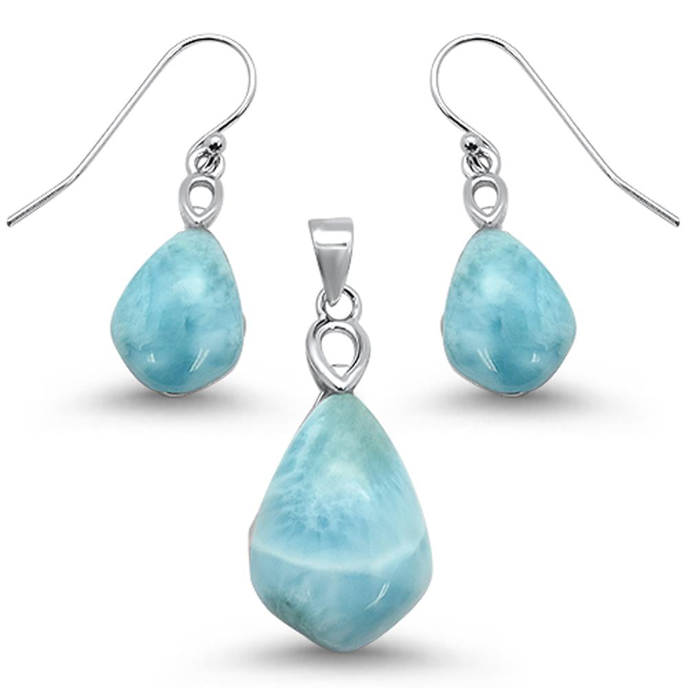 Natural Cut Larimar .925 Sterling Silver Earring & PENDANT Set